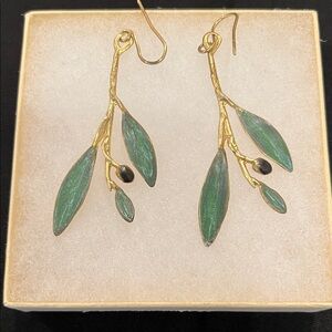Elegant Green and Gold Leaf Earrings